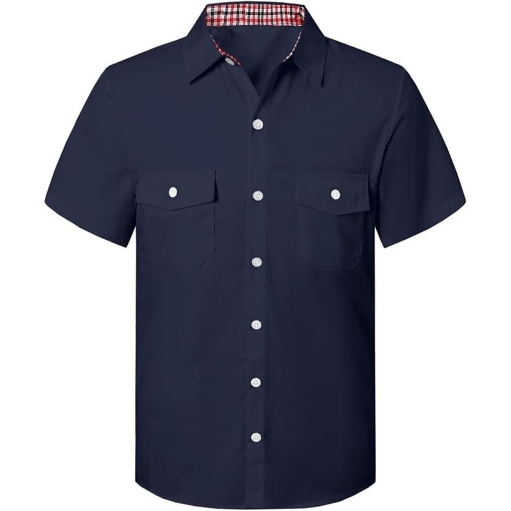 SANGTREE Men’s Short Sleeve Button Down Shirt – 100% Cotton – 4XL